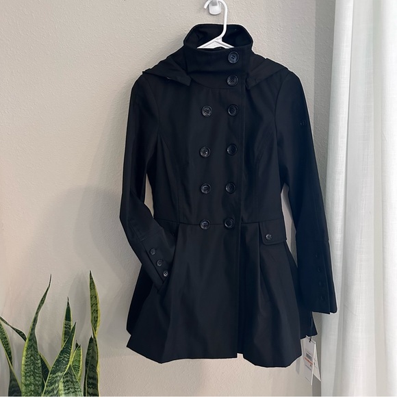 Calvin Klein Petite trench coat hooded double breasted skirted raincoat - Picture 7 of 16